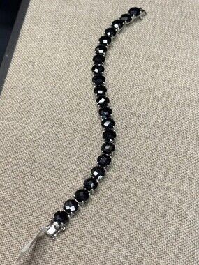 Sterling Silver 48.00 TCW Thai Black Spinel Bracelet 7.25"